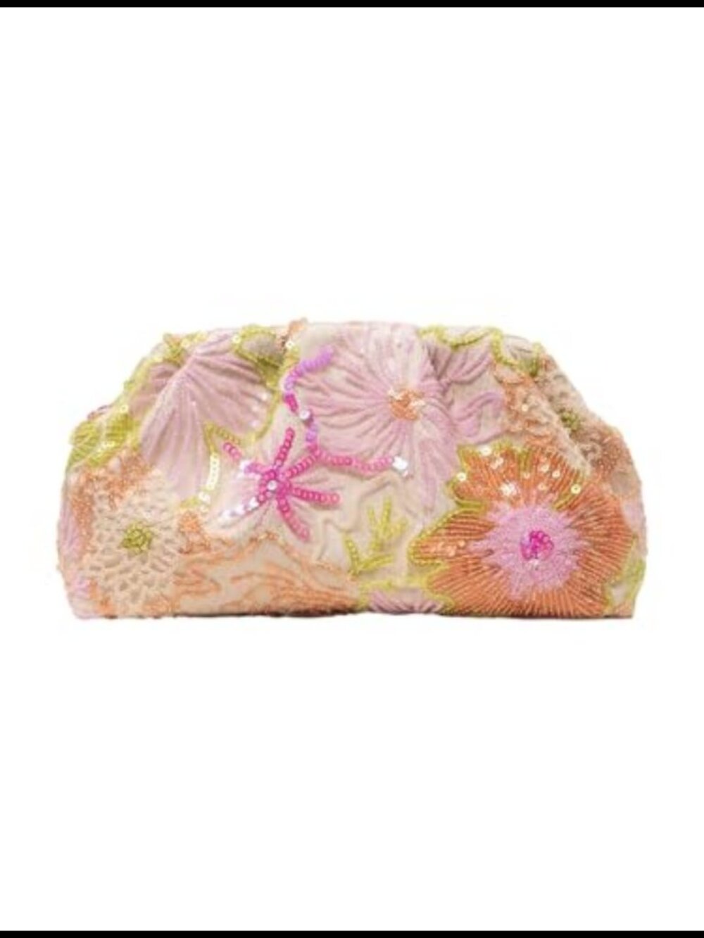 Sequin Floral Embroidered Ruched Medium Clutch Evening Bag Party Wedding